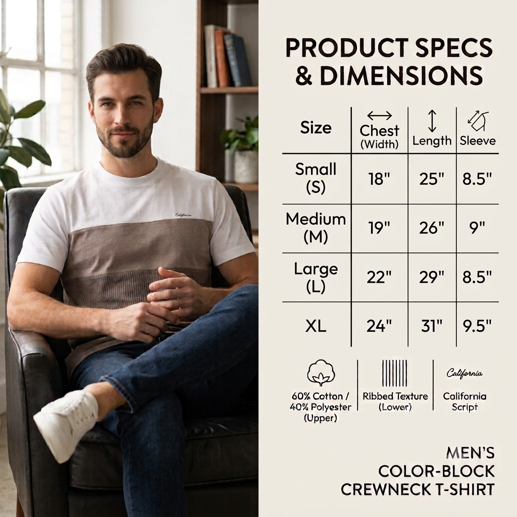 Men’s Color-Block Tri-Tone Crewneck T-Shirt