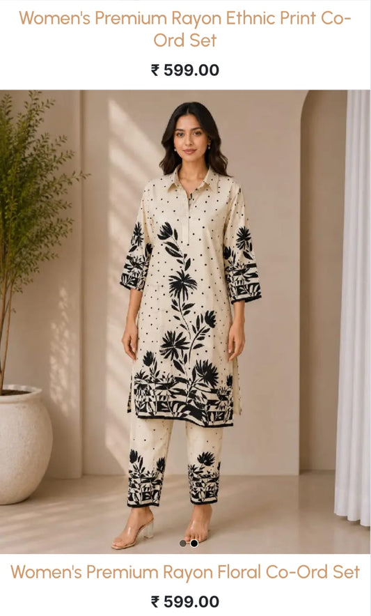 Rayon Paisley Cord Set Cream