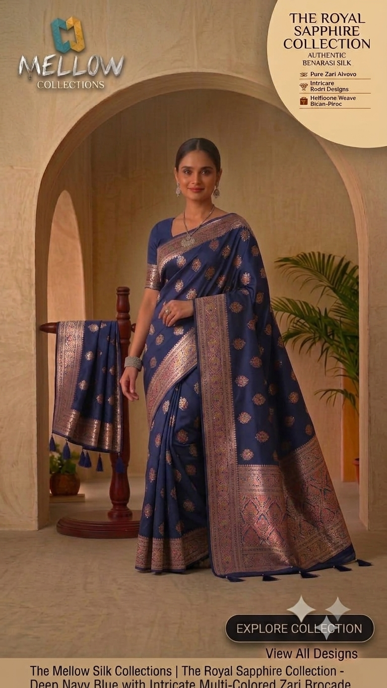 Banarasi silk sarees - Royal Blue with golden border