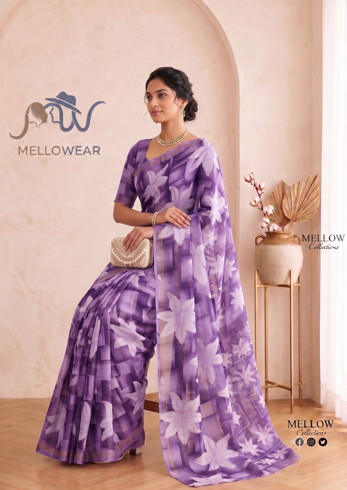 Raniyal Shimmer Fancy Saree – Enchanting Lavender Floral Elegance