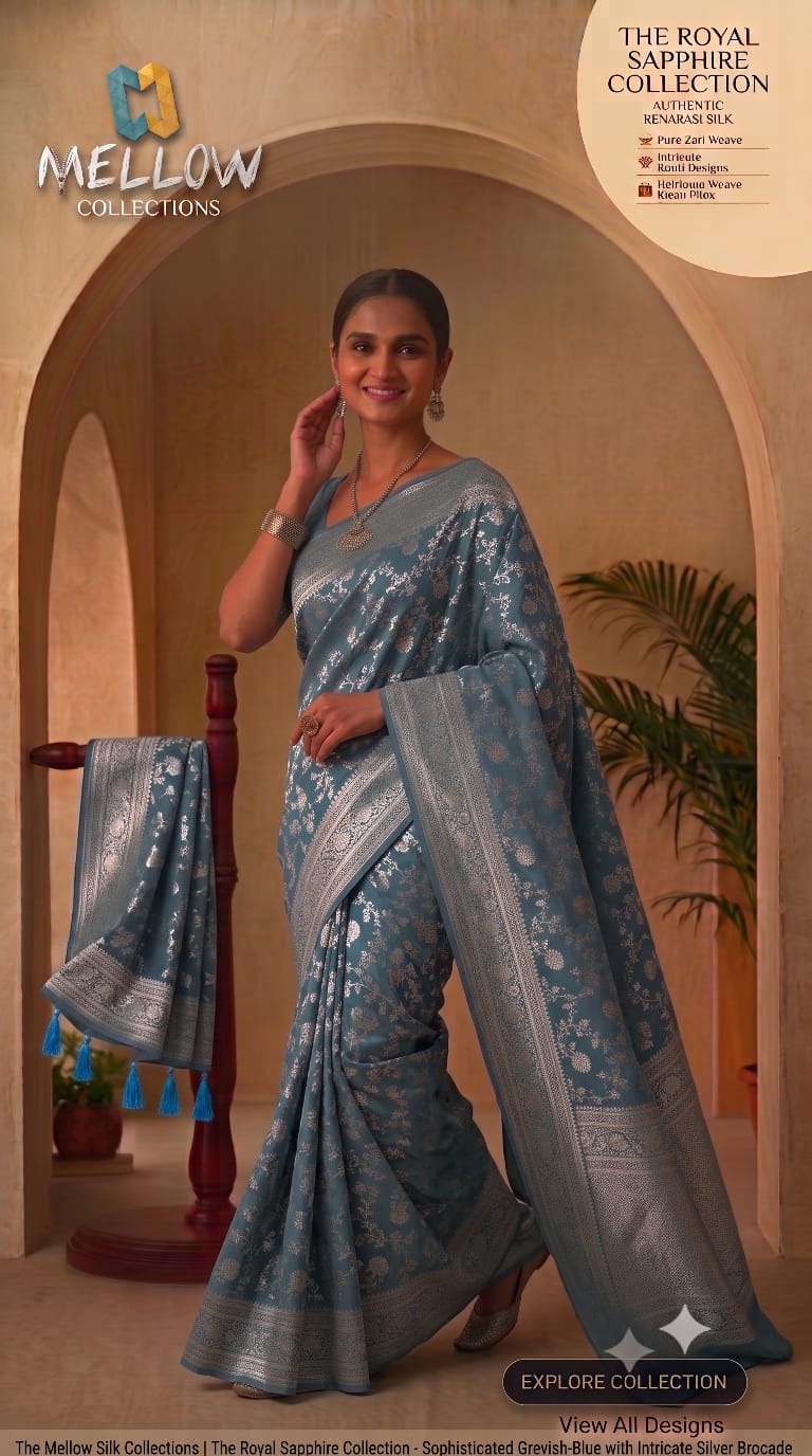 Banaras Silk Saree- Dusty-Grey with silver Boarder