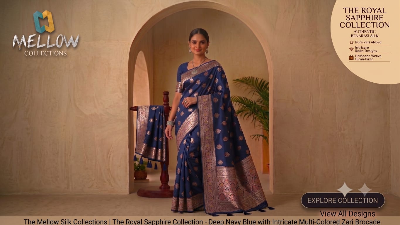 Banarasi silk sarees - Royal Blue with golden border