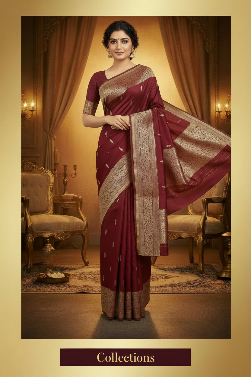 Banarasi Silk Sarees - Meroon Colour
