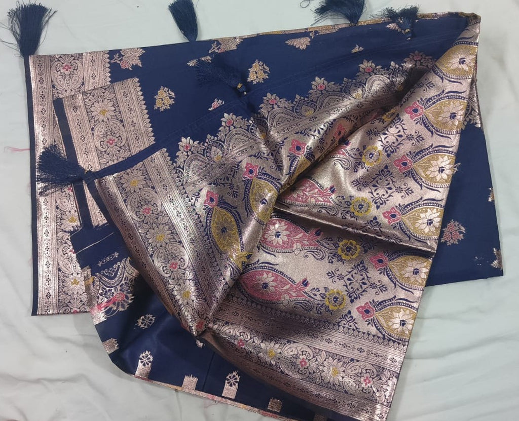 Banarasi silk sarees - Royal Blue with golden border