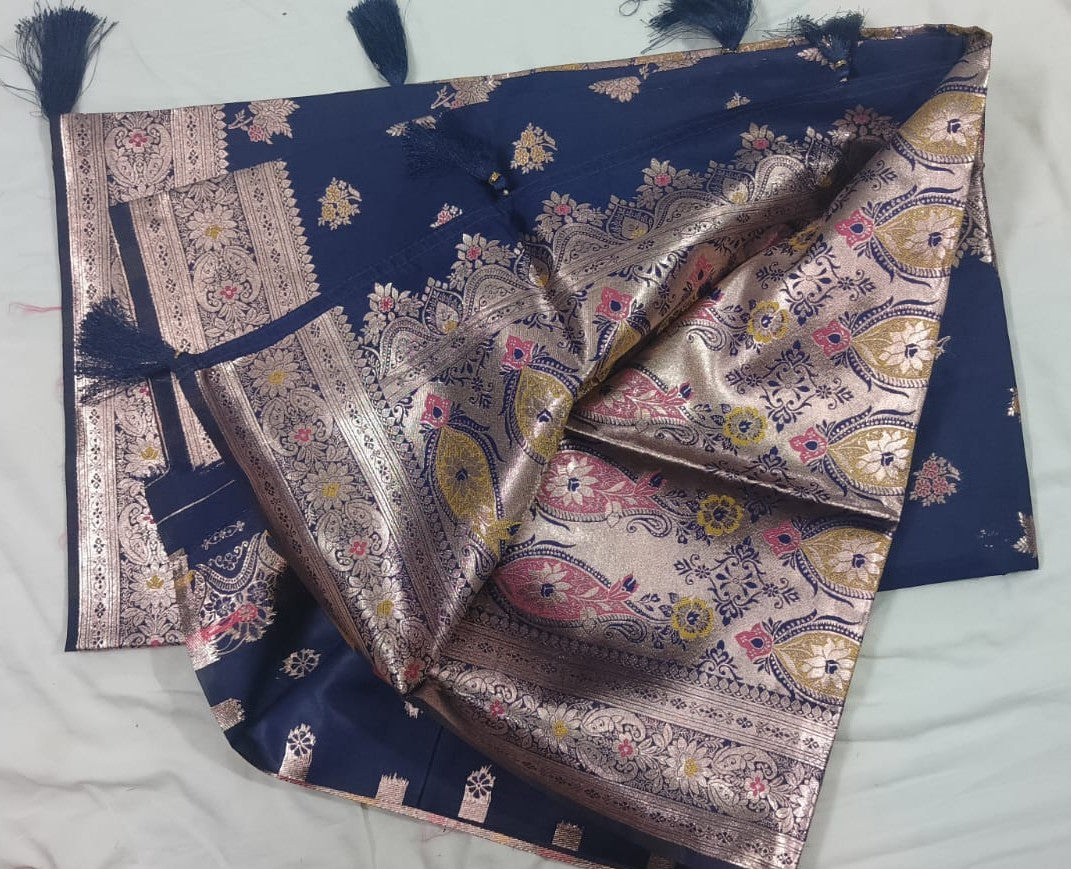 Banarasi silk sarees - Royal Blue with golden border