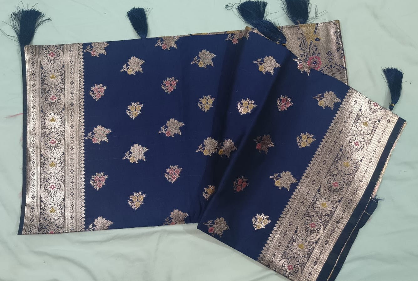 Banarasi silk sarees - Royal Blue with golden border