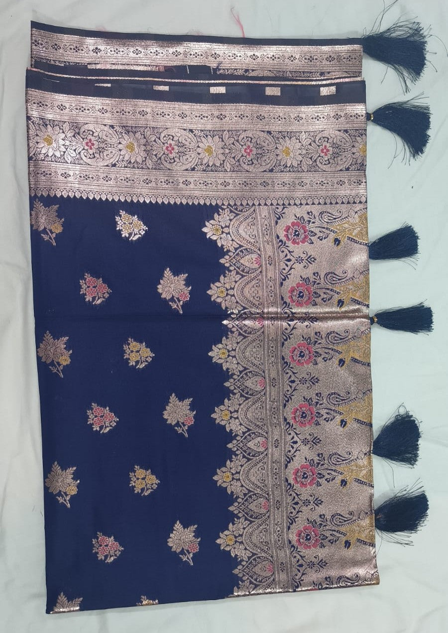Banarasi silk sarees - Royal Blue with golden border