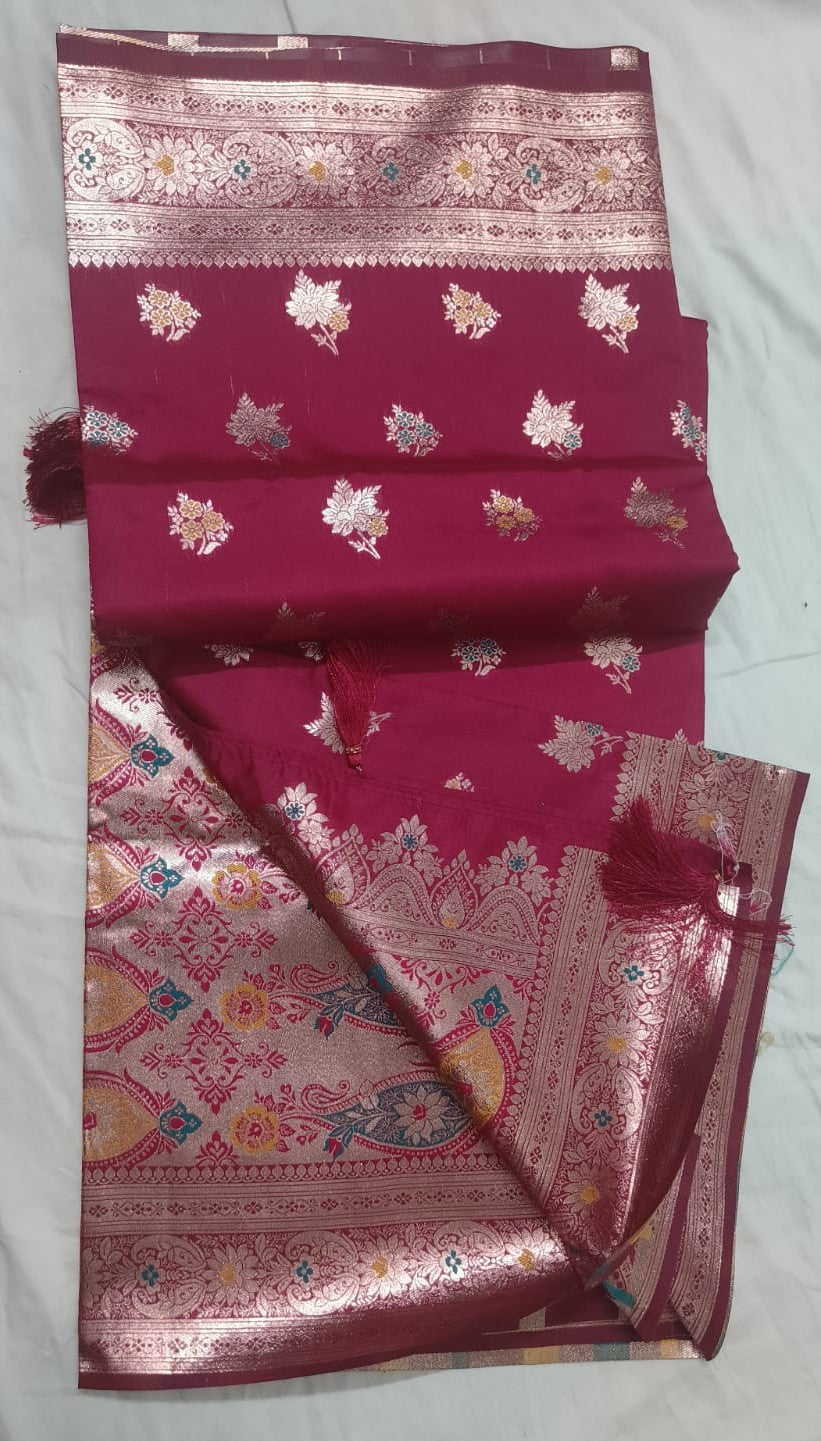 Benarasi Silk - Meroon with Golden Boarder