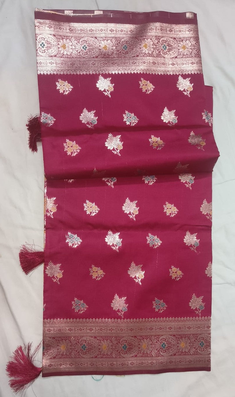 Benarasi Silk - Meroon with Golden Boarder