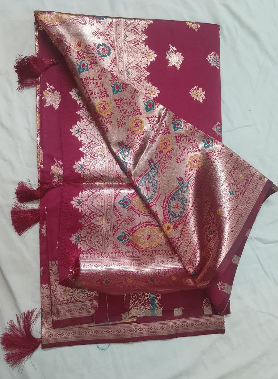 Benarasi Silk - Meroon with Golden Boarder