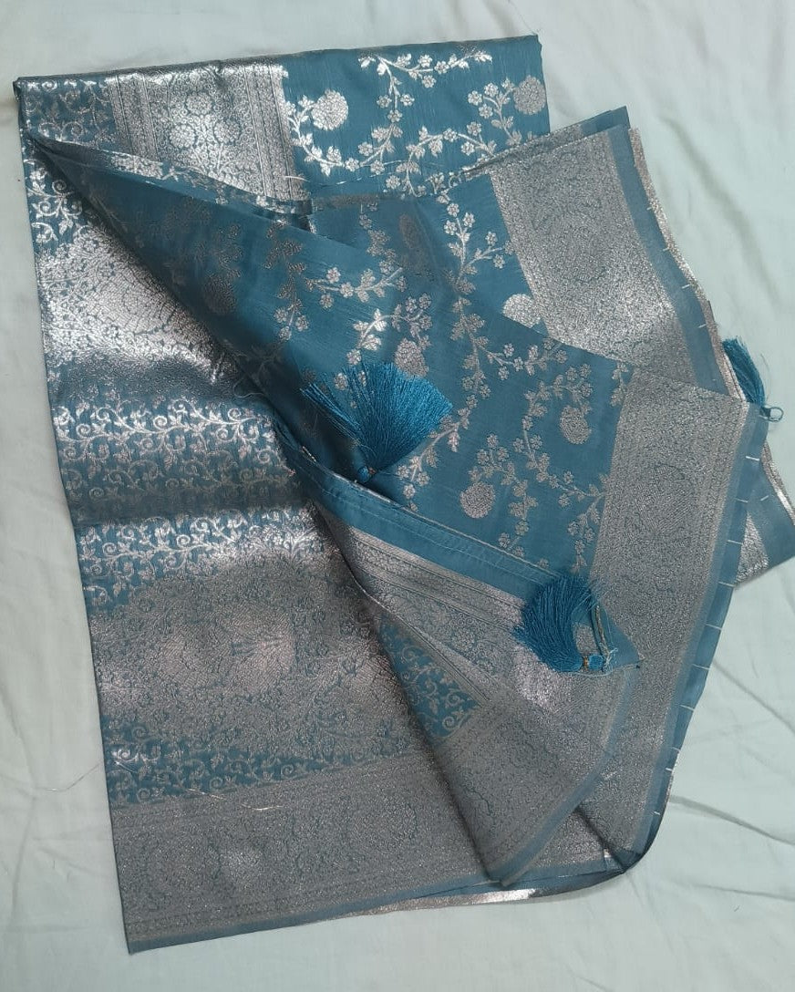 Banaras Silk Saree- Dusty-Grey with silver Boarder