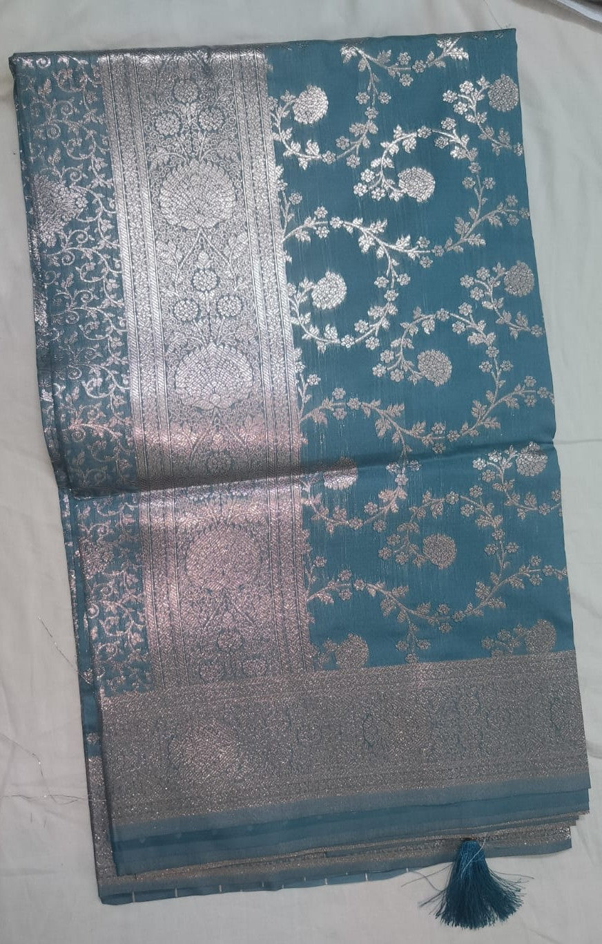 Banaras Silk Saree- Dusty-Grey with silver Boarder