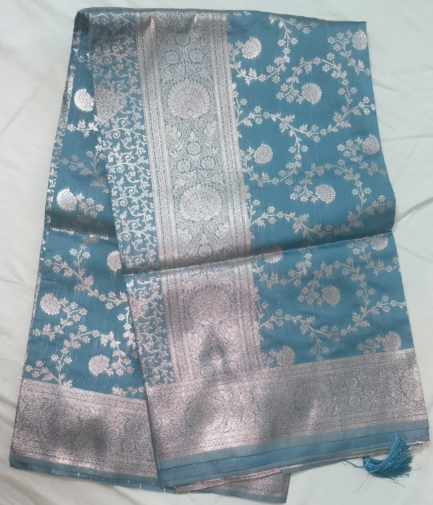Banaras Silk Saree- Dusty-Grey with silver Boarder