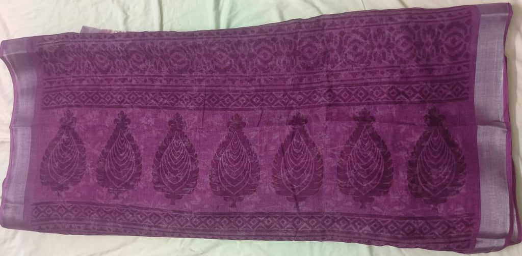LINEN SILK- Deep Purple - Linen Boarder Satin Fancy Sarees