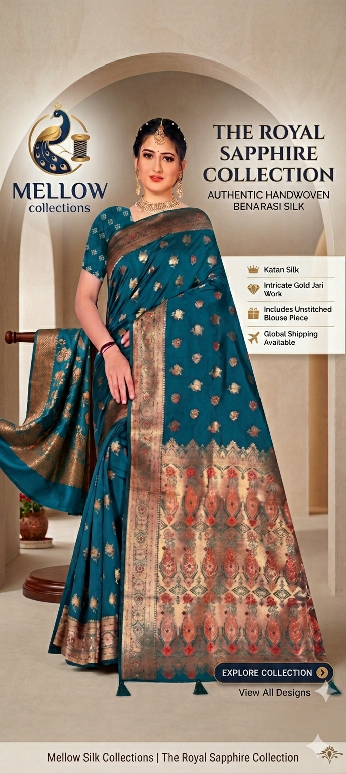 Banarasi silk saree -king fish blue with golden border
