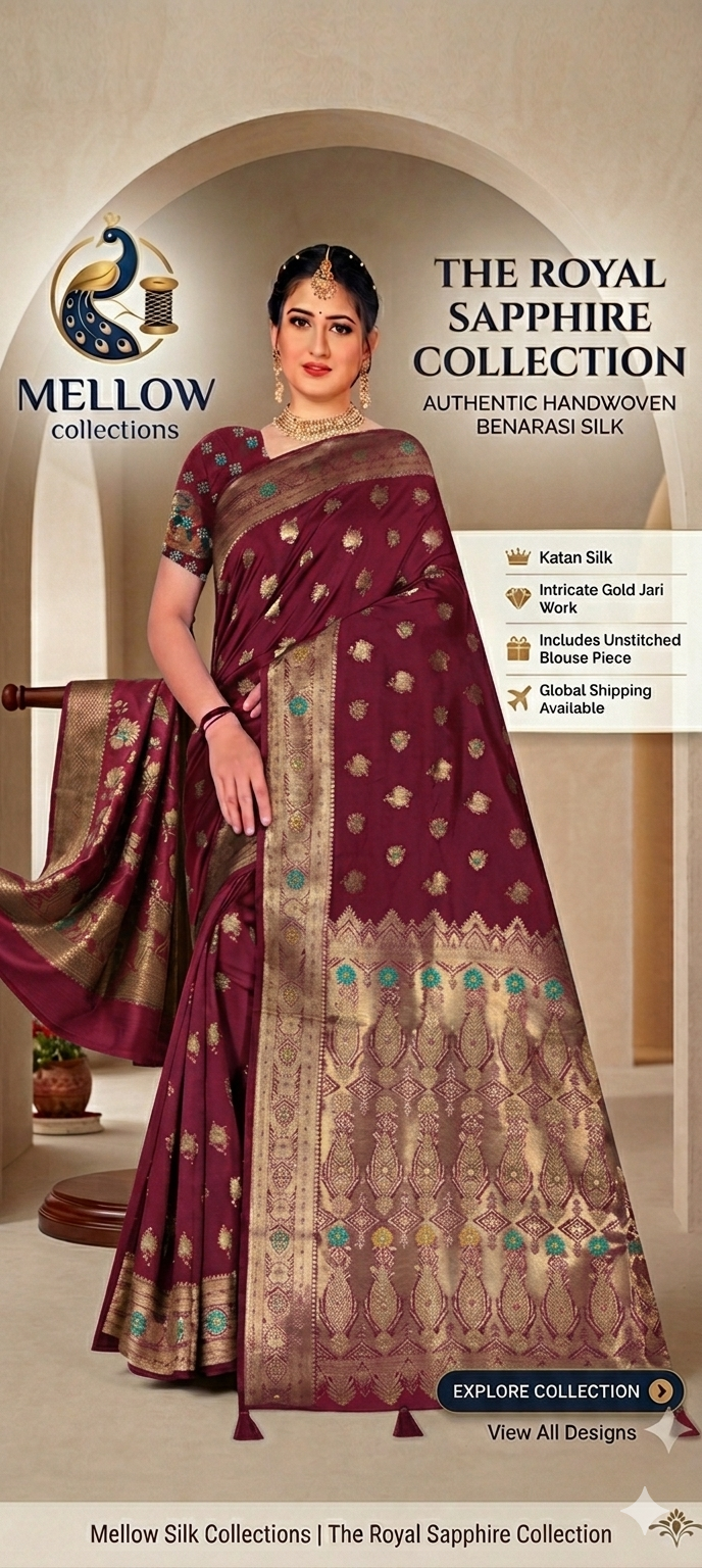 Benarasi Silk - Meroon with Golden Boarder