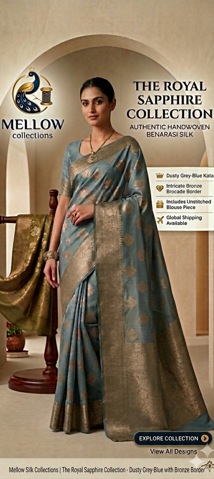 Banaras Silk Saree- Dusty-Grey with silver Boarder