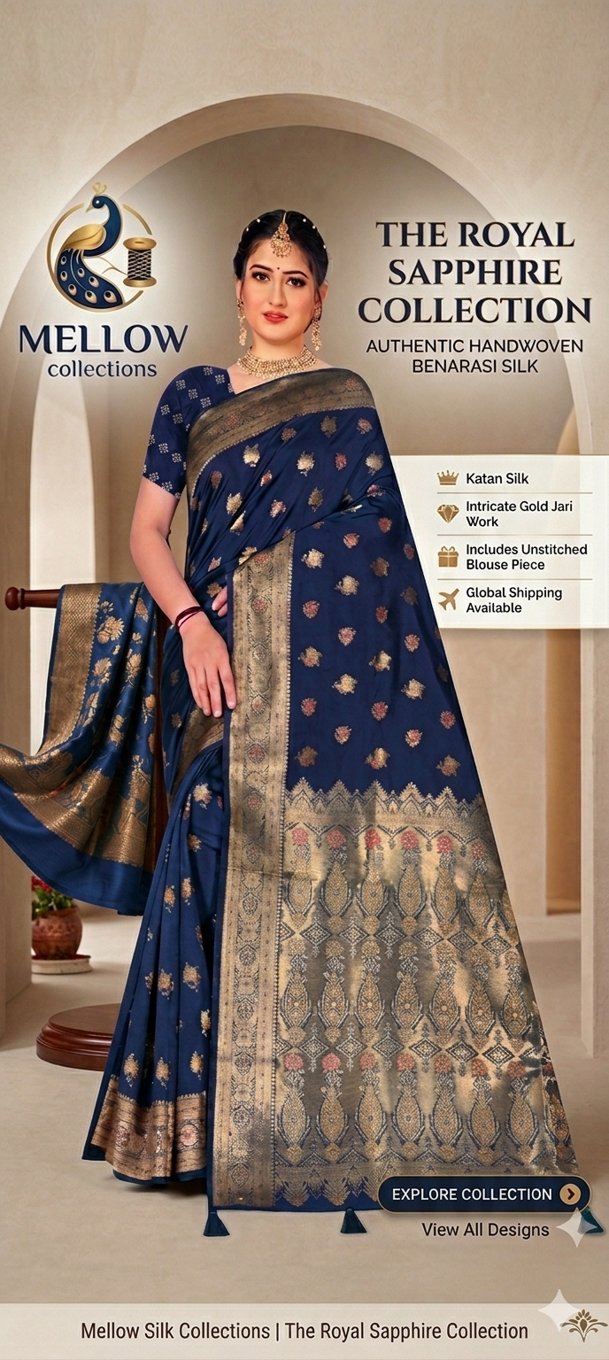 Banarasi silk sarees - Royal Blue with golden border